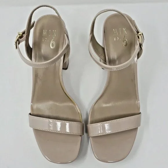 Beige Nude Patent Platform Open Toe Block Heel Sandal Womens 8.5 Baddie Chunky - Picture 8 of 11